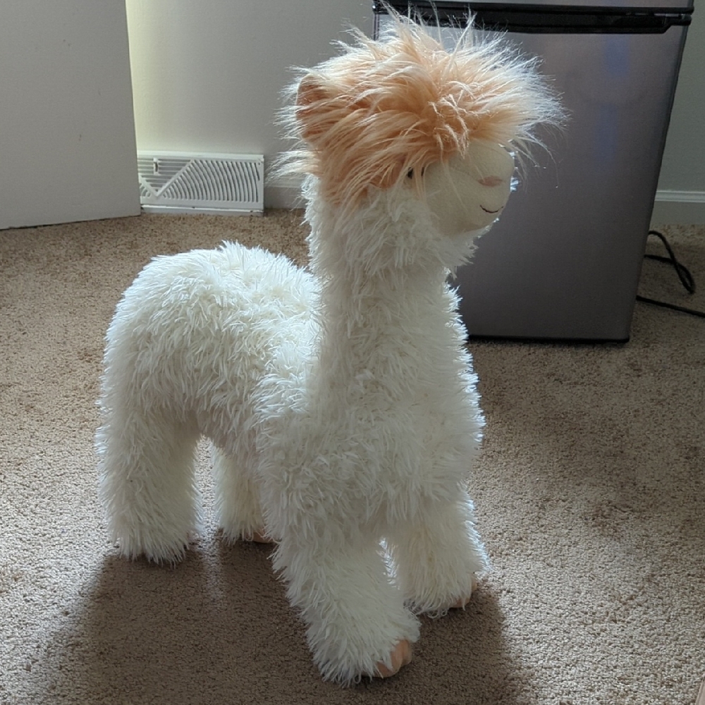26" Tall Fluffy White and Light Tan Standing Alpaca Plush Toy